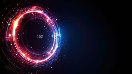 Dynamic digital interface with glowing red and blue circular elements and data readouts, perfect for technology or science themes