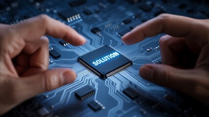 Human resources manager using an innovative virtual interface for talent acquisition, analyzing digital profiles and assessing candidates for a job.