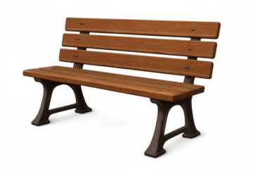 Classic wooden bench with metal legs, isolated on transparent background, ideal for architectural visualizations or design projects