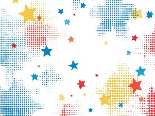 Abstract background with colorful stars and halftone dots