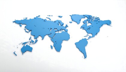 A simple, light-blue 3D world map on a white background