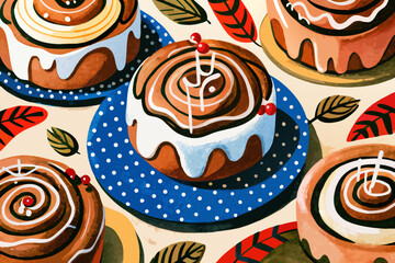 Awe-inspiring Cinnamon Rolls with Icing Drizzle Bold Caramel Skilled Craftsmanship Display Energetic Lively Composition Great for Content Marketing Strategy High-Impact Visual Communication Tool Creat