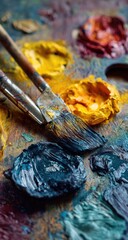 Obraz premium Close-up of paintbrushes and artist's palette