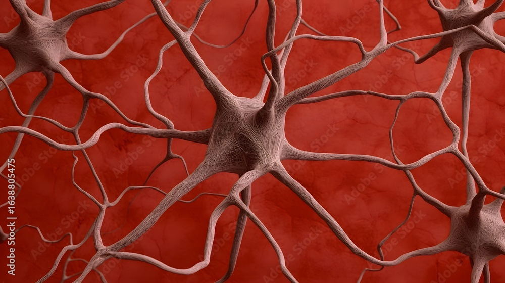 Aufkleber the image shows a detailed, artistic rendering of nerve cells against a textured, reddish-brown back