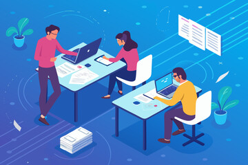 Spectacular Team Working with Laptops and Document Unique Perspective Capture Calm Tranquil Harmony Perfect for Brand Storytelling Projects Brand Marketing Visual Excellence Creative Asset