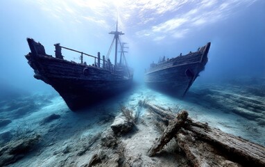 Sunlit underwater shipwreck (2)