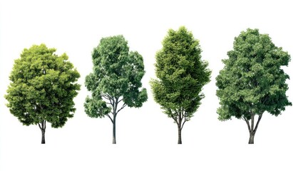 Obraz premium Four green trees isolated on white