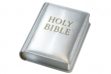 Silver holy bible isolated on transparent background, representing faith, spirituality, and religious devotion