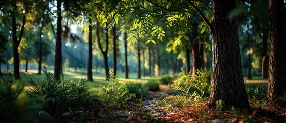 Obraz premium Sunny park path through trees