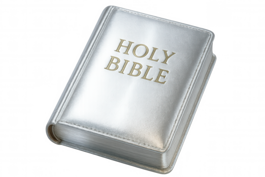 Silver holy bible isolated on transparent background, representing faith, spirituality, and religious devotion