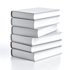 A stack of six blank, light gray hardback books on a white background
