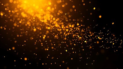 Golden confetti frozen in motion against dark background, celebrating energy and sparkle.