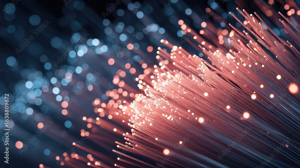 Poster stunning abstract macro shot of glowing fiber optic strands creating a vibrant, futuristic network o
