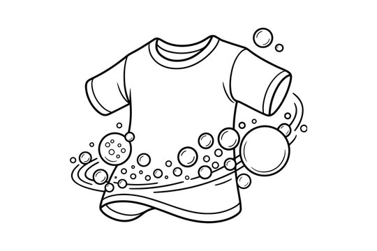 Washing T-shirt with Bubbles Illustration, Laundry, Cleaning Clothing Vector Illustration