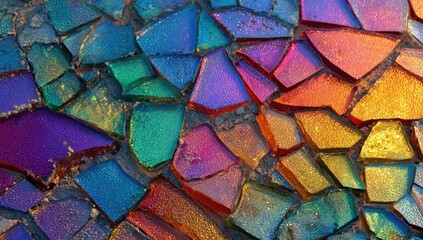 Colorful mosaic of broken glass shards