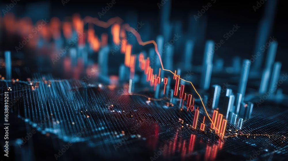 Poster abstract 3d graph visualizing financial market data.