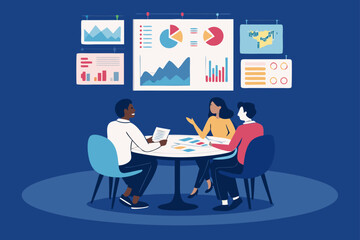 Wonderful Team Seated Table with Glowing Infographi Editorial Quality Content Cozy Intimate Setting Perfect for Print Publication Design Artistic Photography Masterpiece Creation Creative Asset