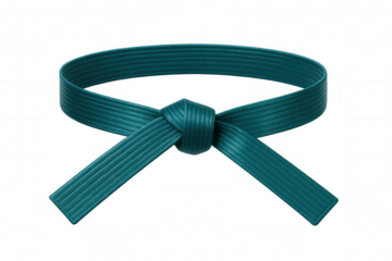 Teal martial arts belt knotted tightly, symbolizing mastery and dedication in combat sport training