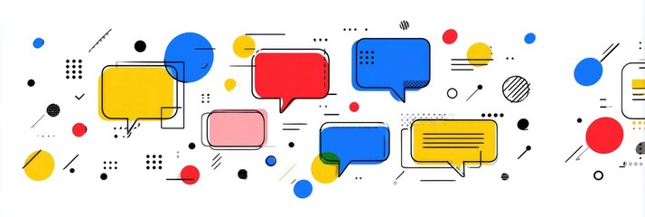 Abstract graphic design featuring colorful speech bubbles