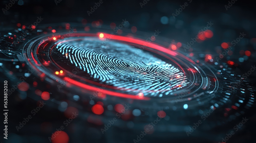 Fototapete futuristic fingerprint identification system in a digital security environment, highlighting biometr