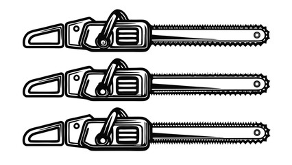 Black and white chainsaw illustrations tool cutting