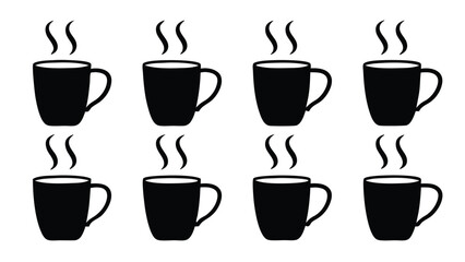Obraz premium Black coffee cups with steam vector