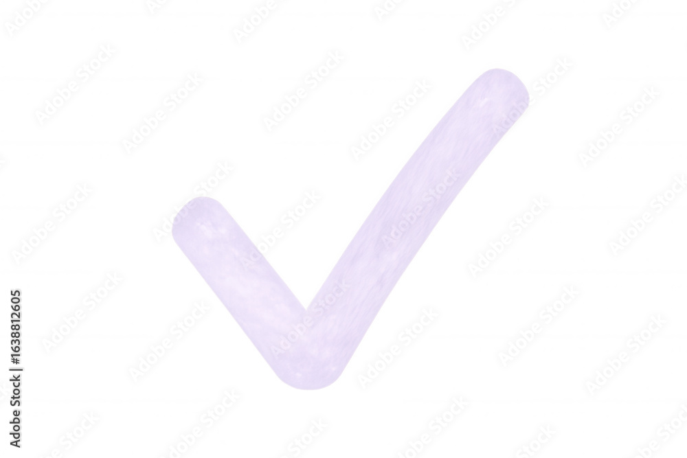 Poster purple checkmark symbol floating against transparent backdrop, signaling positive validation and tas