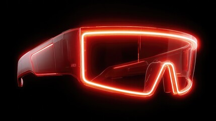 Futuristic neon VR glasses glowing red against a black background, perfect for gaming, virtual reality, and technological concepts, creating a stunning visual appeal