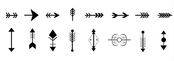 Set of stylized black arrows and arrow-like shapes