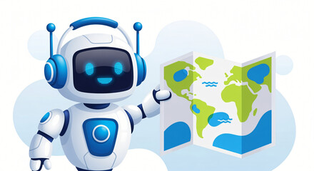 Naklejka premium Robotic Guide with World Map Illustration