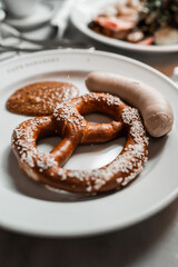 Bulgarian Pretzel with weiner schnitzel and mustard