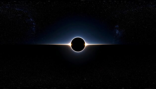 A total solar eclipse viewed from space, showcasing the sun's corona and the dark silhouette of the moon against a starry backdrop