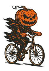 Halloween jack o riding a bicycle
