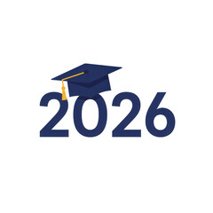 Graduation cap on the year 2026 number celebrating academic achievement isolated on transparent background