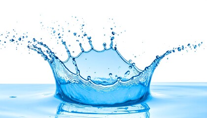 A vibrant blue water splash against a stark white background, capturing the dynamic energy of liquid in motion