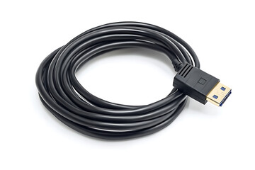Fototapeta premium Black hdmi cable coiled on white background