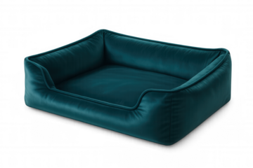Soft teal pet bed floating, providing cozy resting space for small animals on clean background
