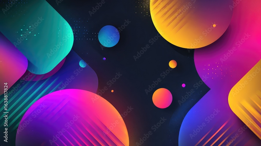 Poster vibrant abstract shapes with gradient colors and glowing effects create a dynamic, modern background