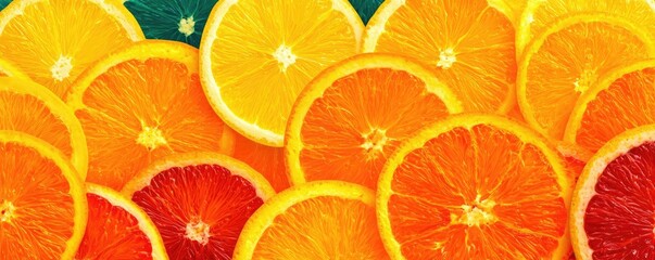 Citrus curve in fruit series concept. Vibrant and fresh orange slices stacked together in a colorful display.