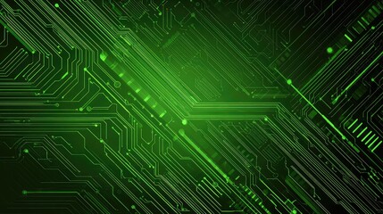 Immersive green digital circuit board pathways glowing with futuristic technology and complex data flow, perfect for innovation and AI themes