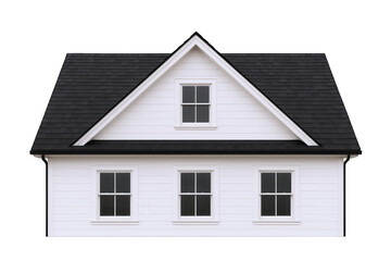 Modern White Farmhouse Facade with Black Shingled Roof and Multiple Windows
