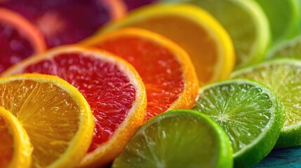 Citrus curve in fruit series concept. Vibrant slices of citrus fruits arranged in a colorful pattern.