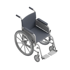 Fototapeta premium A gray manual wheelchair, angled view, isolated on white background.