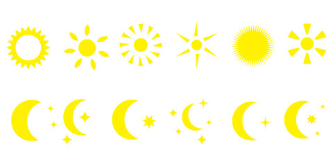 Sun and Moon icon, vector. Moon and stars silhouette