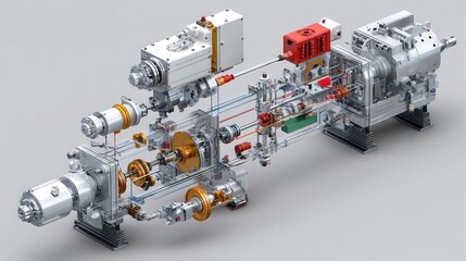 Fototapeta premium Cutaway view of a complex industrial machine with intricate internal mechanisms and components.