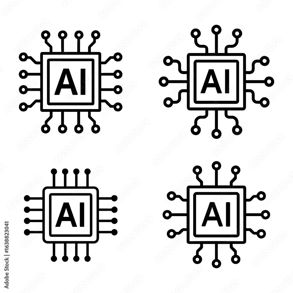 Poster four ai chip icons arranged in a square pattern on a white background view