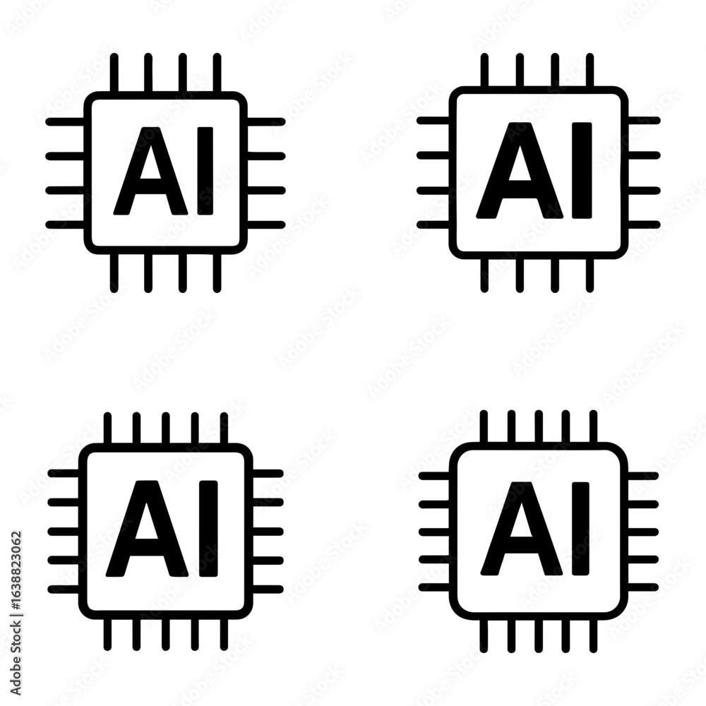 Aufkleber four ai chips displayed in a grid pattern on a white background in black ink