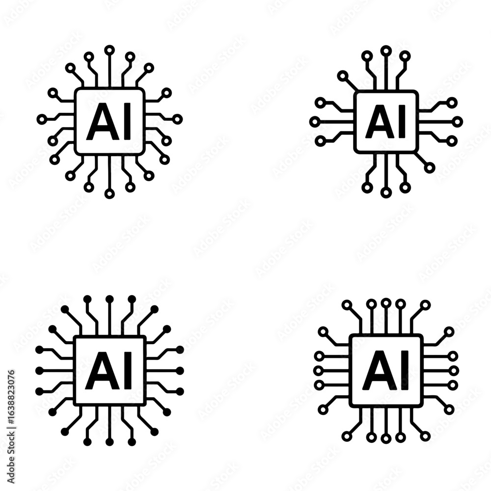 Poster four ai chips with circuit connections arranged in a square formation design