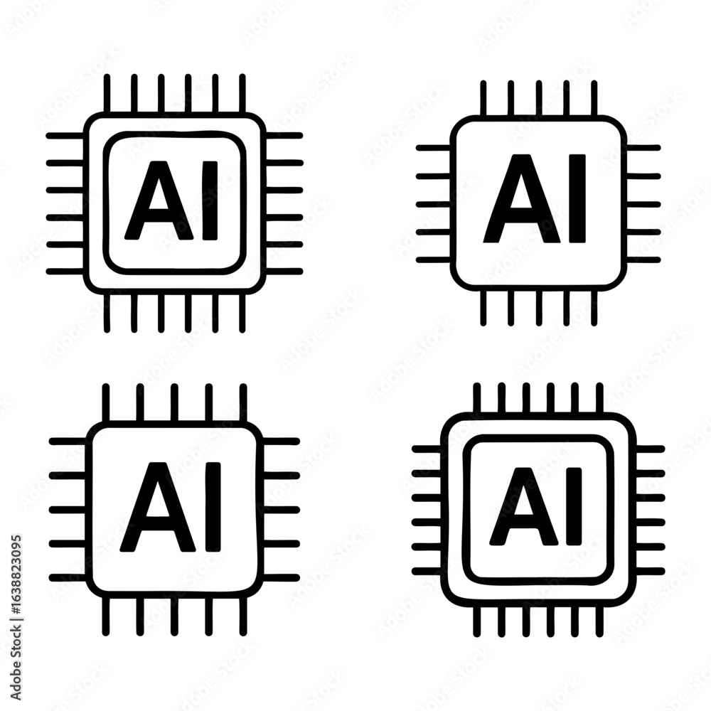 Poster four ai chips with pins arranged in a square grid on a white background
