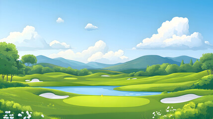 Obraz premium Golf course landscape illustration